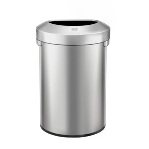 EKO 60L Urban Commercial SemiRound Open Top: Stainless Steel Indoor Trash Can, 60 Liter Capacity, Silver, Spot Clean - 1 of 4