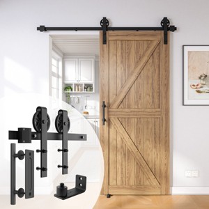 SMARTSTANDARD Classic Industrial Style Single Sliding Barn Door Hardware Kit, Heavy Duty Track with Big Wheel Hangers (Door Not Included) - 1 of 4