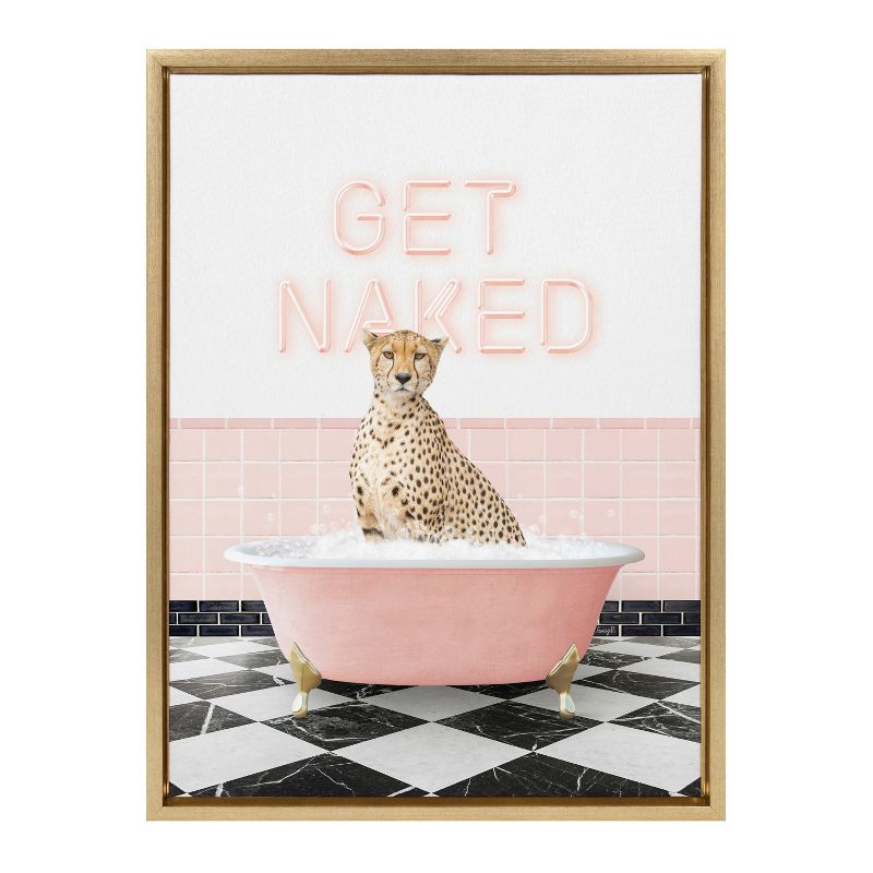 Kate &#38; Laurel All Things Decor 18&#34;x24&#34; Sylvie Cheetah Get Naked in Retro Pink Bath Framed Wall Art by Amy Peterson Art Studio Bright Gold, 2 of 7