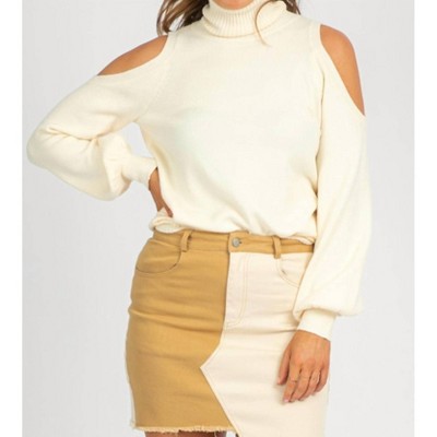 Women's BALLOON SLEEVE CUTOUT KNIT - Blue Blush