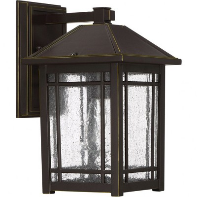 Bronze 13" Metal Outdoor Wall Lantern with Seedy Glass