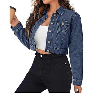 Zeagoo Women's Button Down Long Sleeve Cropped Denim Jean Jacket with Pockets - 1 of 4