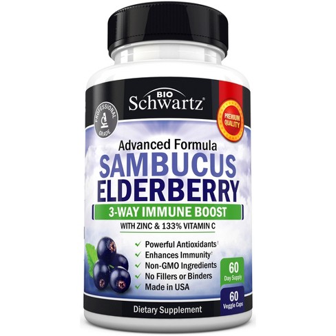 Sambucus Elderberry Capsules, Bioschwartz, Immune Boost With Zinc & 133 ...