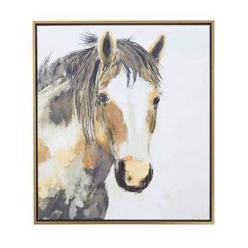 Modern farmhouse Canvas Horse Framed Wall Art with Gold Frame Brown - Olivia & May
