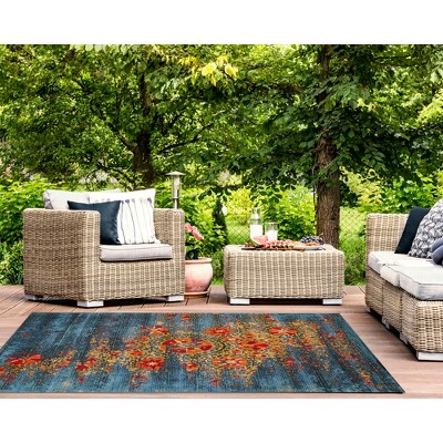 Blue and Orange 4' x 6' Synthetic Flat Woven Rug