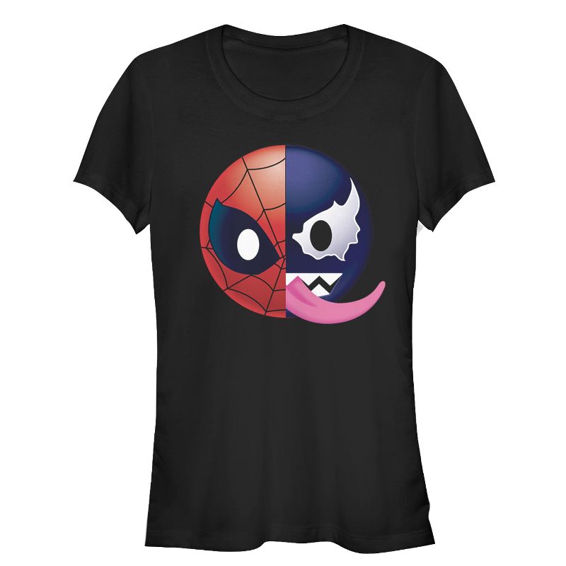 Juniors Womens Marvel Venom Spider-Man Split Emoji T-Shirt, 1 of 4