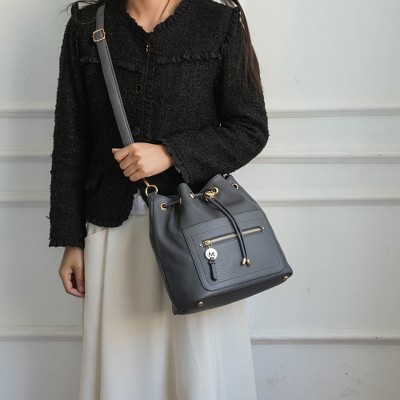 MKF Collection Larissa Vegan Leather Women’s Bucket Hobo Handbag with Wallet by Mia K- Charcoal — фото 2