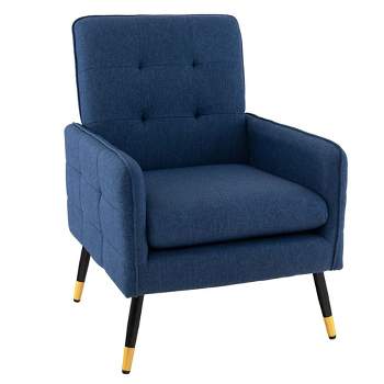Costway Linen Fabric Accent Chair Modern Single Sofa Chair with Solid Metal Legs Blue/Grey/White