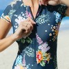Women's Floral Short Sleeve Rash Guard Zipper Front One Piece Swimsuit - Cupshe - 2 of 4