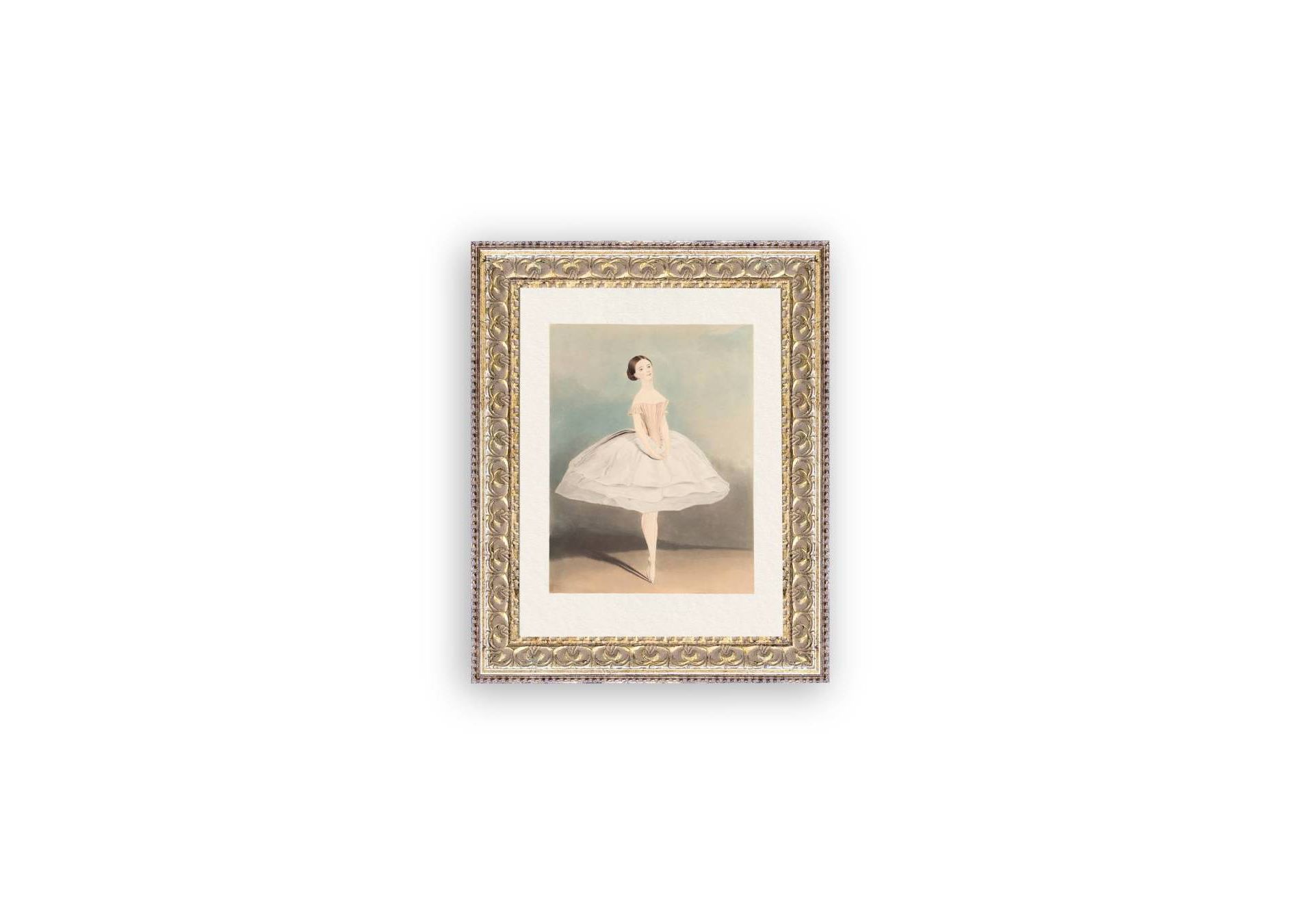 Petal Lane 8"x10" Ballerina Wall Art: Vintage Style, Gold Frame, Mixed Media Canvas, Sawtooth Back