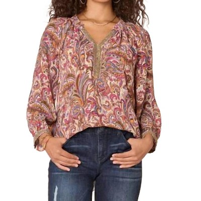 Women's Three Quarter Blouson Printed Woven Top - Democracy