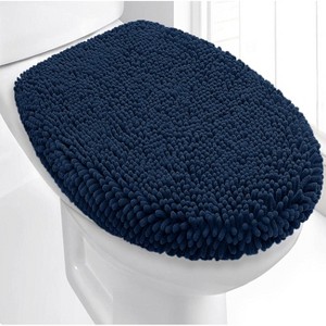 Home Mart Goods Navy Blue Soft Cozy Plush Chenille Toilet Seat Cover - 21"x18" - 1 of 3
