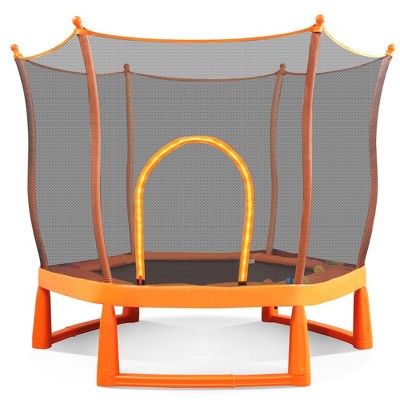 6FT Toddler Trampoline With Safety Enclosure Net, Indoor Lotus-Shape Trampoline With Ocean Balls Birthday Gifts For Boys Girls, Orange