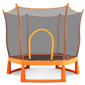 6FT Toddler Trampoline With Safety Enclosure Net, Indoor Lotus-Shape Trampoline With Ocean Balls Birthday Gifts For Boys Girls, Orange - 1 of 4