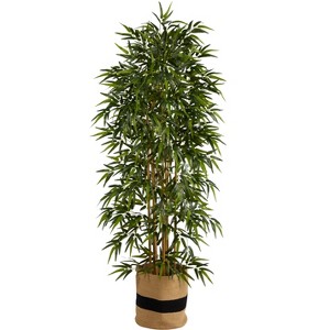 Nearly Natural 6-ft Bamboo Artificial Tree with 1024 Bendable Branches in Handmade Natural Cotton Planter - 1 of 4