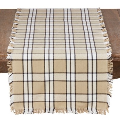 Saro Lifestyle Khaki Cotton Table Runner With Plaid Design