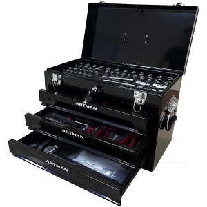 3-Drawer Tool Box with Lock, Professional Metal Tool Chest with Ball Bearing Slides, Portable Tool Organizer for Garage, Top Compartment Storage - 1 of 4