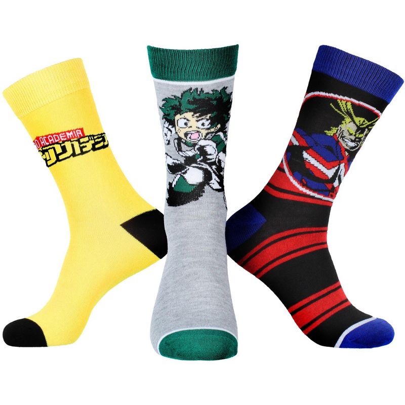 My Hero Academia Socks Men's Izuku Midoryia All-Might 3 Pack Mid-Calf Crew Socks Multicoloured, 1 of 5