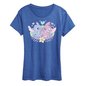 Women's - Lilo and Stitch - Stitch and Angel Flower Short Sleeve Graphic T-Shirt - 1 of 4