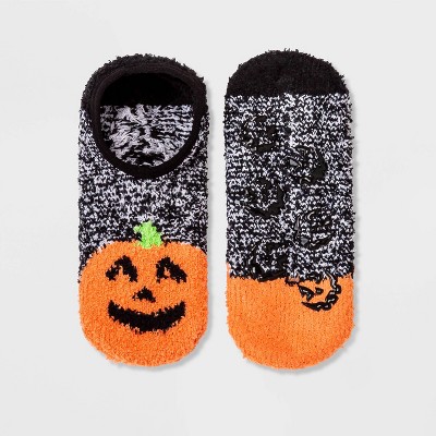 Women's Pumpkin Cozy Halloween Pull-On Liner Socks - Hyde & EEK! Boutique™ Black/Orange 4-10