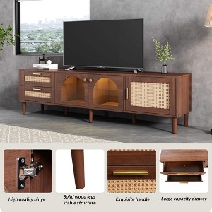 ORRD Rattan TV Stand for TVs up to 80", Media Console with 3 Cabinets, 2 Drawers & LED Light, Entertainment Center for Living Room or Bedroom - 1 of 4