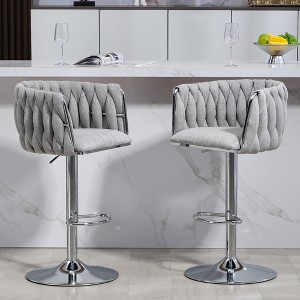 VYNXARIA Set of 2 360¡ã Fabric Swivel Bar Stools , Adjustable Counter Height Bar Chairs with Woven Back, Bar Stools for Kitchen Island, Cafe,(Gray) - 1 of 4