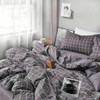 Gray Set of 3 Duvet Cover Set, 1200 TC Luxury Microfiber, Zipper Closure, Plaid Design for Modern Home - 2 of 4