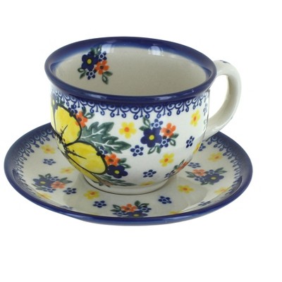 Blue Rose Polish Pottery Buttercup Cup & Saucer