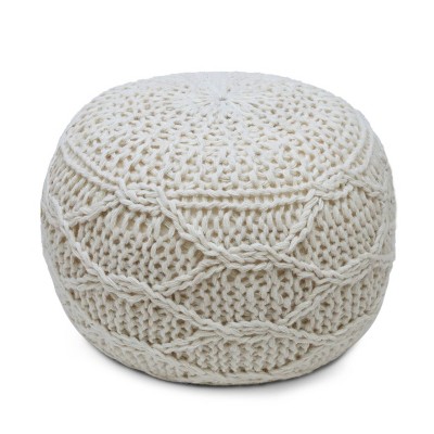 Morven Handmade Boho Fabric Pouf Cream - Christopher Knight Home