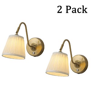 ALOADECOR W6" Mid-century Battery Operated Wall Sconces with Fabric Shade Dimmable Integrated LED Rechargeable Swing Head Wall Lamp（2 Pack) - 1 of 4