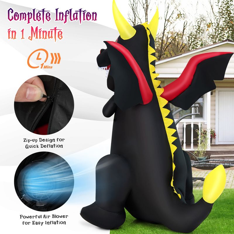 Costway 8 FT Halloween Inflatable Fire Dragon Giant Blow up Decoration with LED Lights, 5 of 11