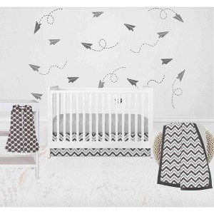 Bacati - Ikat Chevron White Grey Neutral 4 pc Crib Set with Muslin Sleeping Sack - 1 of 4