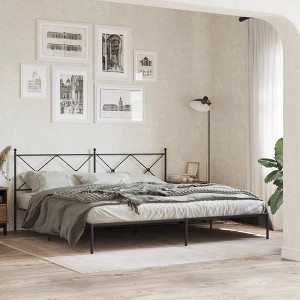 vidaXL Metal Bed Frame without Mattress with Headboard Black 39.4"x78.7" - 1 of 4