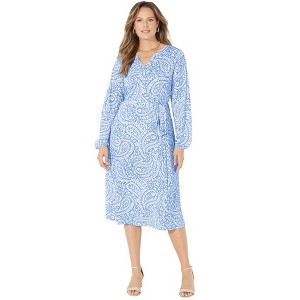 Catherines Women's Plus Size Liz&Me Peasant Wrap Dress - 1 of 4