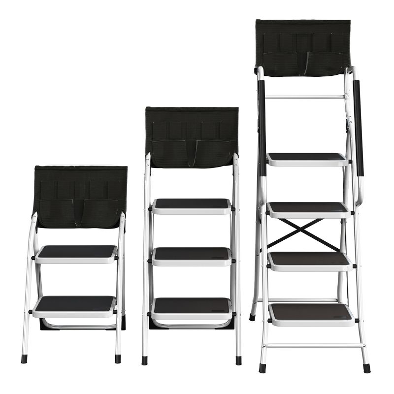 3-Step Stool - Folding Ladder with Handrails, Attachable Tool Bag, Nonslip Feet, Steel Frame, and 330lbs Weight Capacity by Stalwart (White), 5 of 7