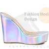 Perphy Women's Platform Clear Strap Open Toe Wedges High Heel Slide Sandals - 4 of 4