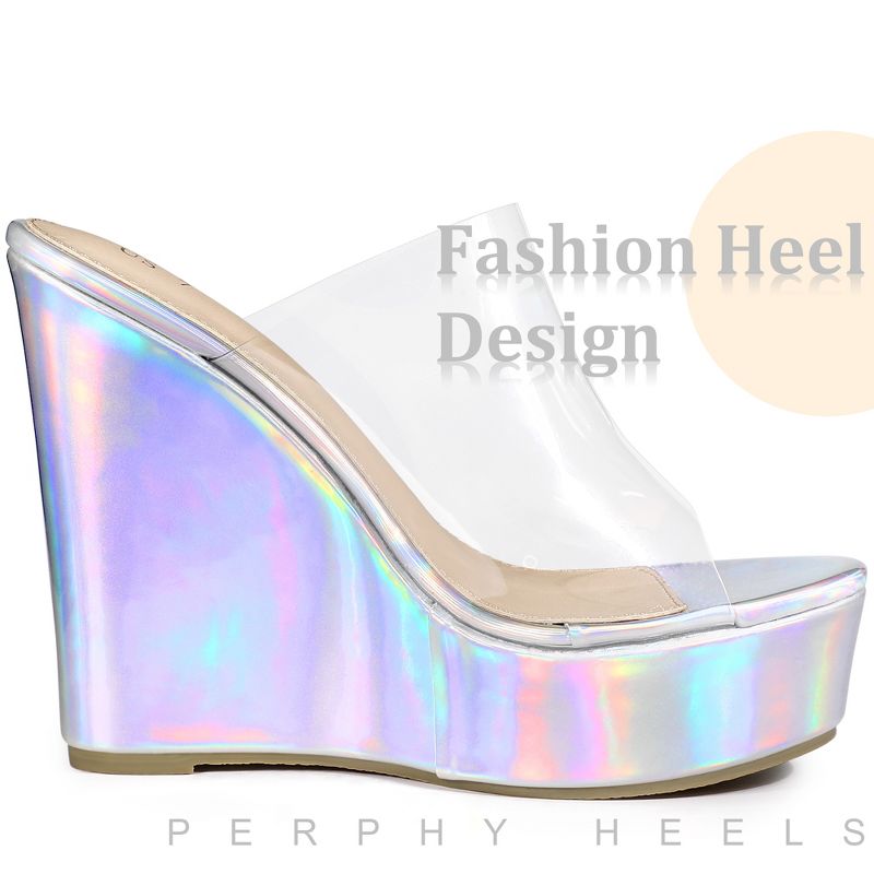 Perphy Women's Platform Clear Strap Open Toe Wedges High Heel Slide Sandals, 4 of 5