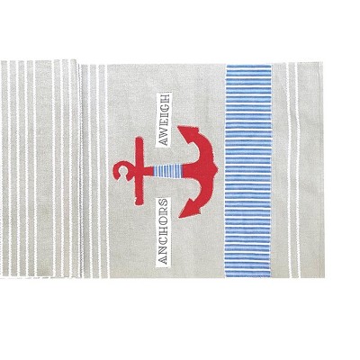 Nautical Anchor Stripe Cotton Table Runner, 14" x 72"