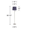 360 Lighting Druckman Modern 60 1/2" Tall Standing Floor Lamp Skinny Swing Arm Adjustable Silver Metal Brushed Nickel Finish Pleated Deep Blue Shade - 4 of 4