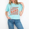 Simply Sage Market S.W.Smiley Mama Checkerboard Smiley Face Boxy Crop Top - 2 of 4