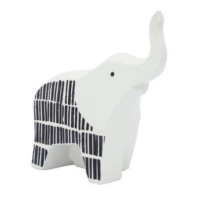 Sagebrook Home 7" Ceramic Elephant Sculpture - Contemporary White and Black Elephant Statue for Home or Office Decor - Elephant Lover Gift Idea