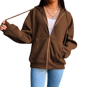 Womens Sweatshirts Hooded Fleece Lined Sweatshirt Long Sleeve Zip Up Jacket - 1 of 4