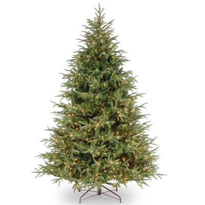 National Tree Company Pre-Lit 'Feel Real' Artificial Full Christmas Tree, Green, Frasier Grande, Dual Color LED Lights, Includes Stand, 7ft