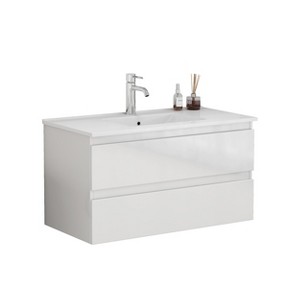 Gulches 36 in 1 Sink All-in-One Vanity Glossy White Bath Vanity with White Ceramic Top Soft Close Handle-Free - 1 of 4