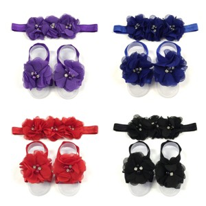 Wrapables Shabby Chic Flower Headband + Barefoot Sandals (Set of 4) - 1 of 4
