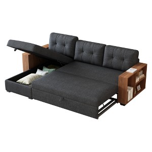 UPHA Upholstered Pull Out Sectional Sofa with Storage Chaise, Convertible Corner Couch - 1 of 4