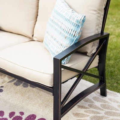 Beige Iron Frame Loveseat and Coffee Table Patio Set