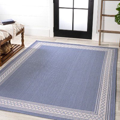Lucia 3' x 5' Blue Synthetic Diamond Border Area Rug