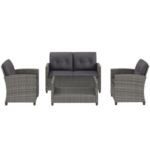 Resenkos 4-Piece Patio Furniture Set, Outdoor Sectional Furniture, PE Rattan, , Charcoal - 1 of 4