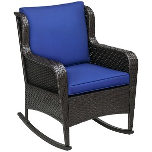 Outsunny Patio Wicker Rocking Chair, Outdoor PE Rattan Swing Chair w/ Soft Cushions for Garden, Patio, Lawn - 1 of 4